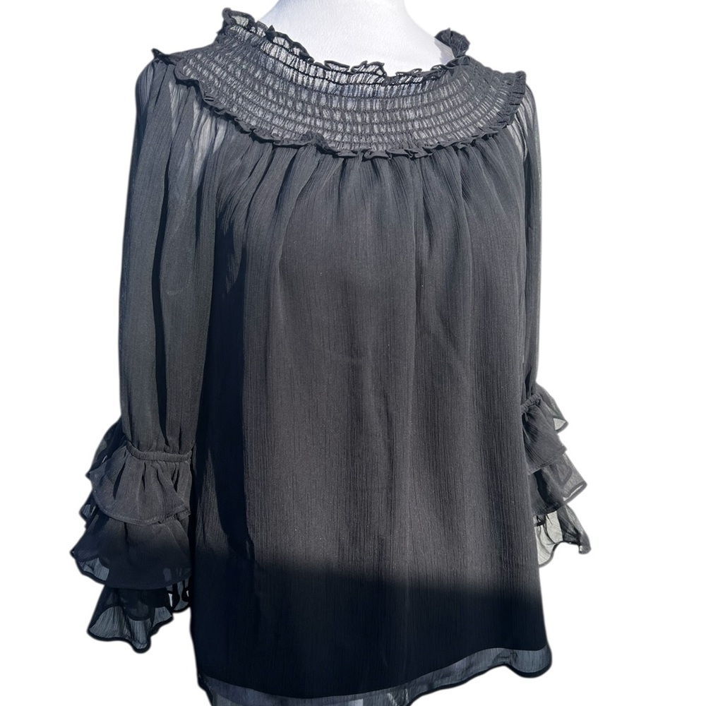 CeCe Black Ruffled Sleeve Blouse coquette whimsigoth Victoria inspired M